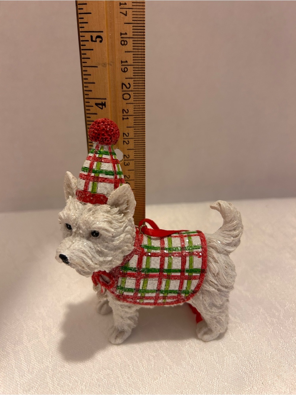 White Westie Holiday Figurine in Red & Green Plaid - Picture 8 of 8